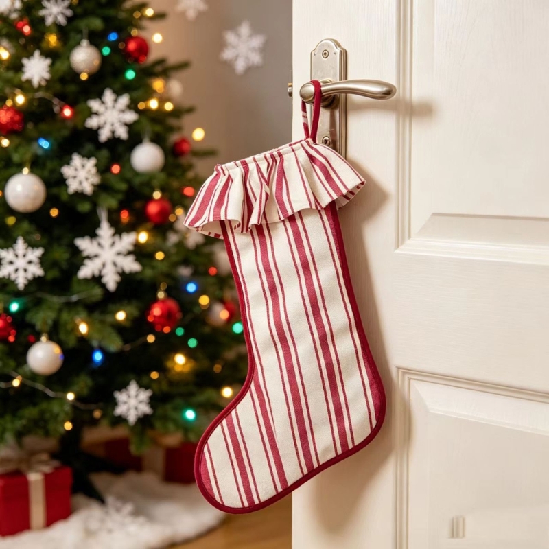 Christmas Stocking Hanging - Noel Çorap Çuval Bezi Dokulu Üst